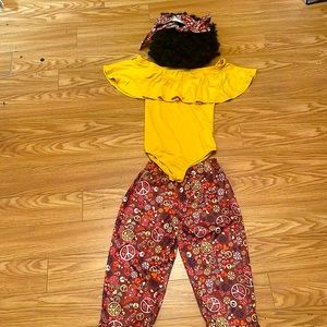 70s Groovy Costume with Bodysuit, Bell bottom Pants, Soft Afro Wig and Headband